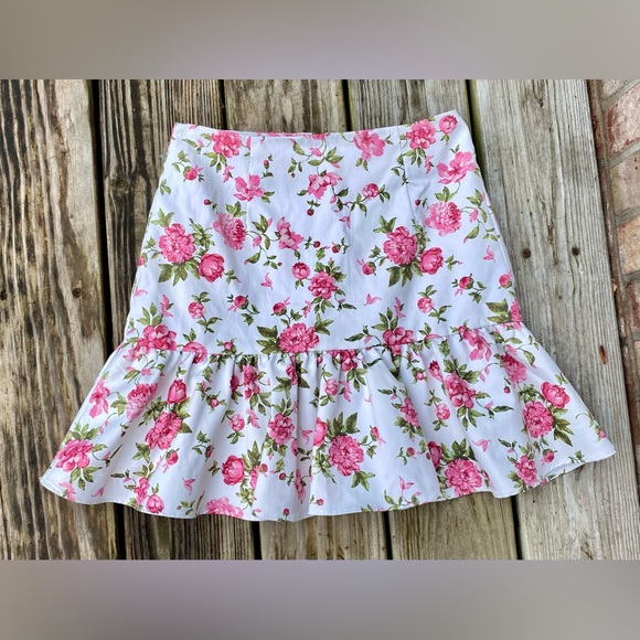 White/Pink/Green Flirty Floral Ruffle Fashion Nova Mini Skirt - Picture 3 of 8